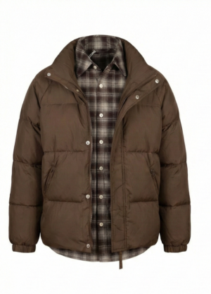 BROWN LAYERED PUFFER JACKET